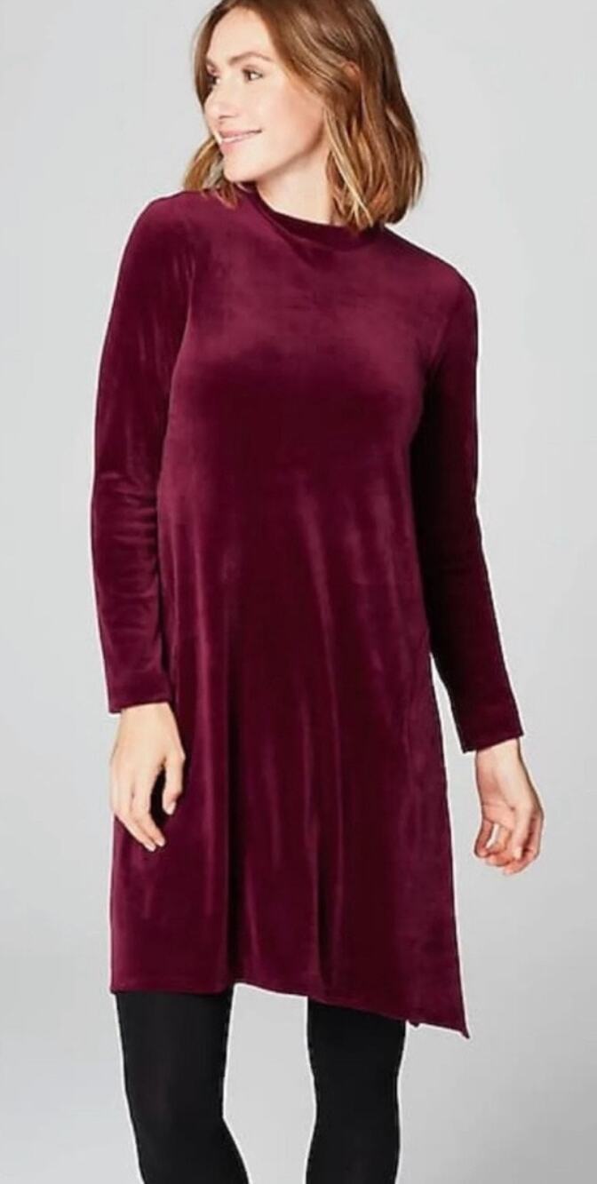 J. Jill Pure Jill Velour Long Sleeve Tunic Top Size SP Small Petite Burgundy
